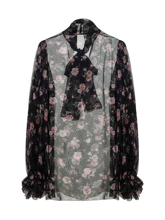 26SS 돌체앤가바나 빈티지 로즈 프린트 쉬폰 탑 F7BL0TIS10RHN5XQ BLACK - DOLCE & GABBANA