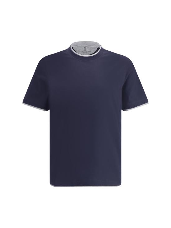 26SS 브루넬로 쿠치넬리 자수 로고 티셔츠 M0B137427 NAVY - BRUNELLO CUCINELLI