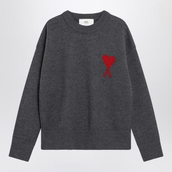 26FW 아미 빅 하트 울 크루넥 스웨터 UKS838U018 084 GREY