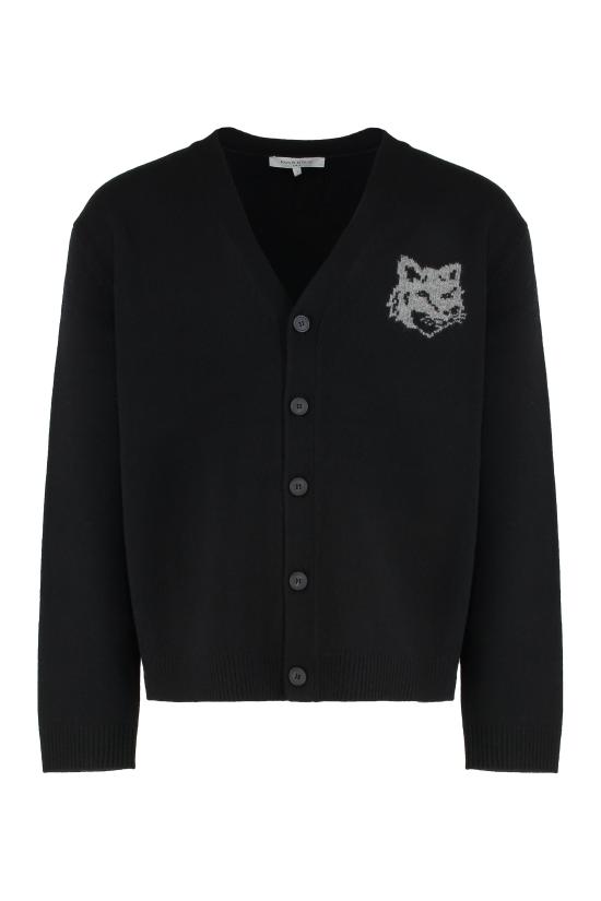 25FW 메종키츠네 폭스 헤드 인타르시아 메리노 가디건 PM00509KM0329 BLACK