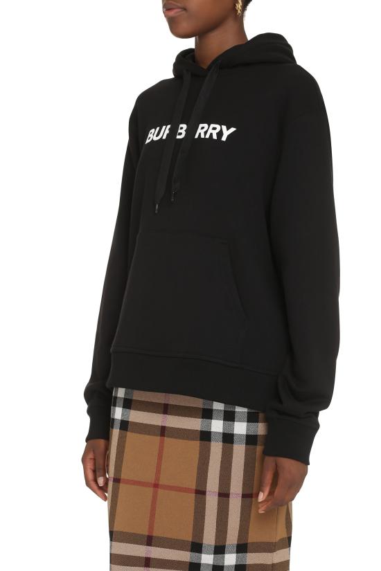  버버리 로고 프린트 코튼 후드 티셔츠 8054386 BLACK - BURBERRY