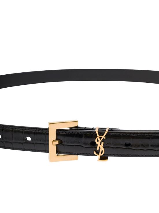  생로랑 카산드라 씬 스퀘어 버클 벨트 554465 BLACK - SAINT LAURENT