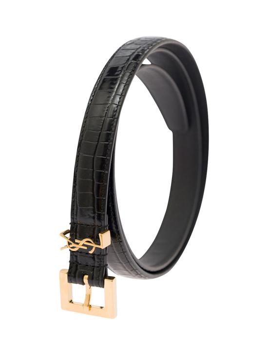  생로랑 카산드라 씬 스퀘어 버클 벨트 554465 BLACK - SAINT LAURENT