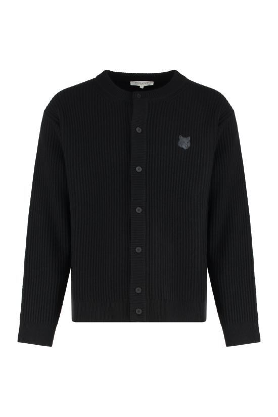 25FW 메종키츠네 폭스 헤드 울 립드 가디건 PM00508KT1149 BLACK