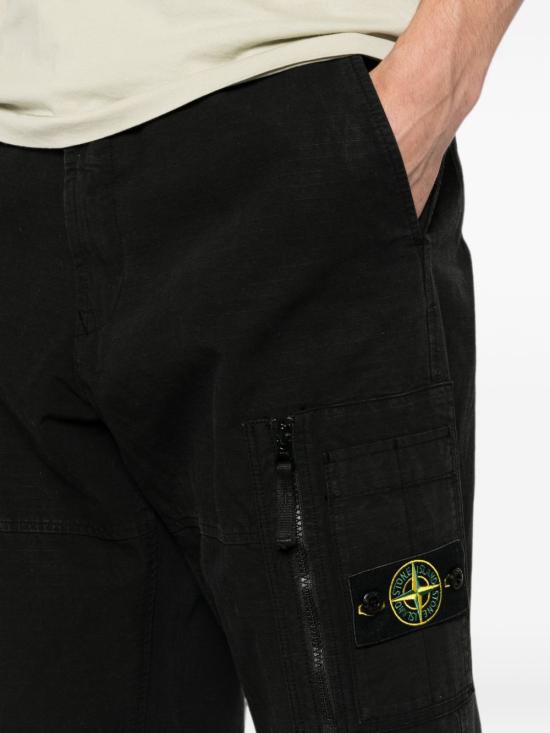  스톤 아일랜드 와펜 로고 오가닉 코튼 립스탑 루즈핏 카고 팬츠 L2S153100015S0211 BLACK - STONE ISLAND