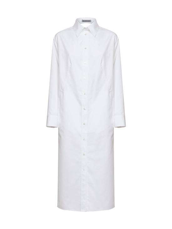 26SS 발렌시아가 포플린 백드레이프 롱 셔미지 드레스 872283TUM209000 WHITE