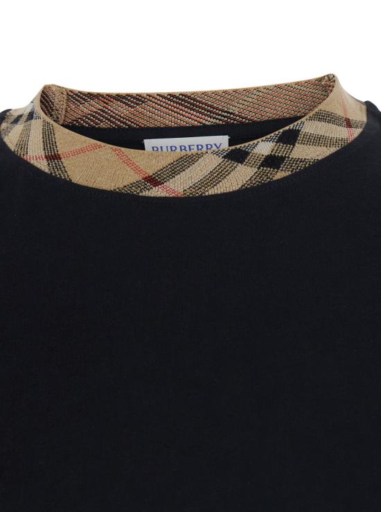 26FW 버버리 체크 트리밍 코튼 티셔츠 8125509 BLACK - BURBERRY
