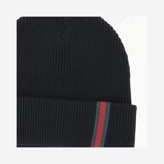 25FW 구찌 웹 디테일 울 비니 834192 BLACK - GUCCI