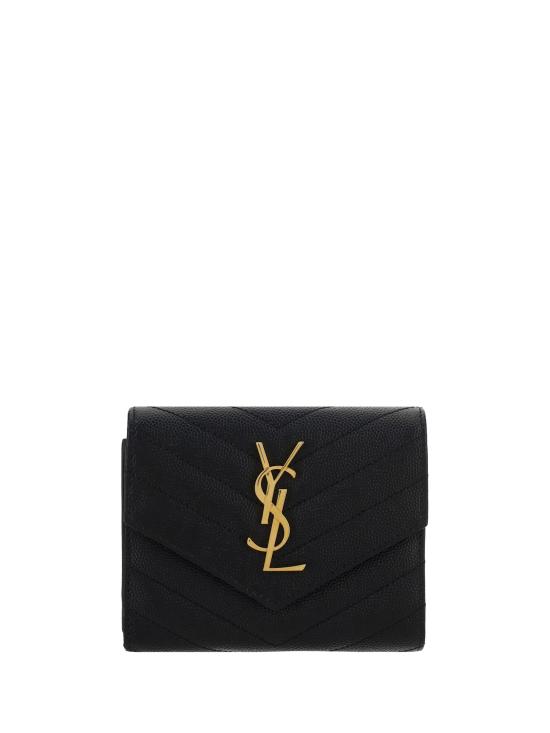 26FW 생로랑 텍스처드 퀼티드 레더 컴팩트 3단 모노그램 지갑 403943BOW01 BLACK - SAINT LAURENT