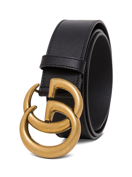  구찌 레더 벨트 더블 G 버클 400593 BLACK - GUCCI