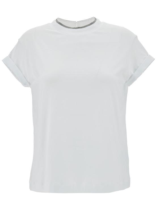 26SS 브루넬로 쿠치넬리 콘트라스트 트림 코튼 티셔츠 M0T18BD200 WHITE