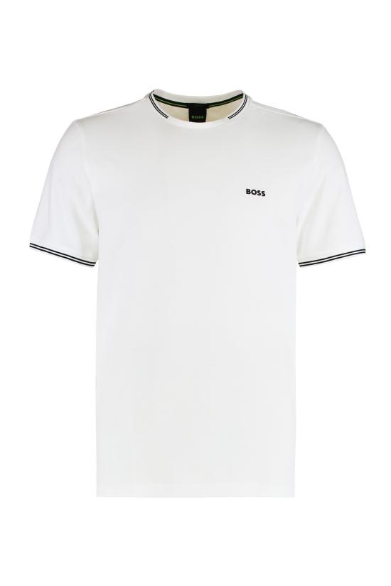25FW 휴고보스 스트라이프 & 로고 스트레치 코튼 티셔츠 50521245 WHITE