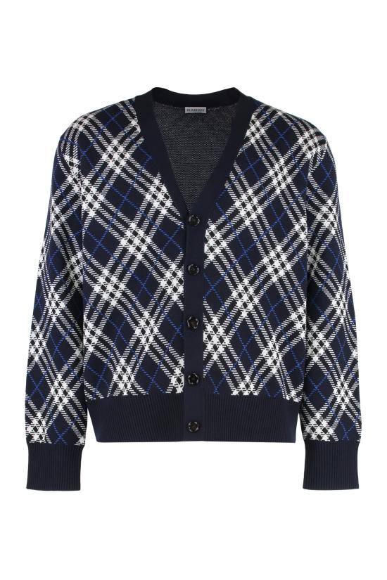 25FW 버버리 체크 울 블렌드 가디건 8111383 NAVY - BURBERRY