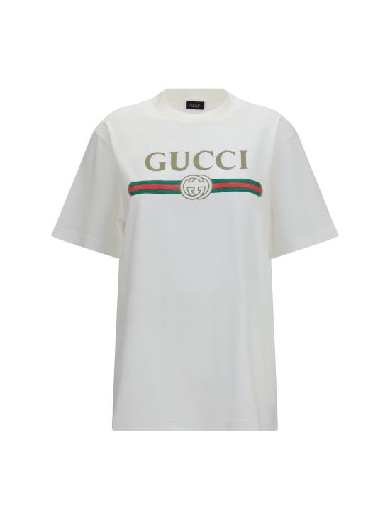 26FW 구찌 로고 프린트 코튼 저지 실크 티셔츠 865015XJHUF WHITE - GUCCI