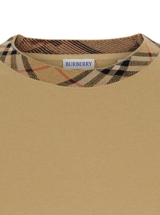 26FW 버버리 체크 트리밍 코튼 티셔츠 8125511 BEIGE - BURBERRY