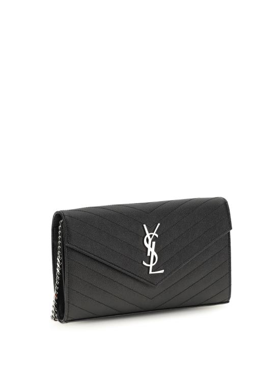 26FW 생로랑 그랑 드 뿌드르 엠보스드 레더 카산드라 마틀라세 체인 지갑 377828BOW02 BLACK - SAINT LAURENT