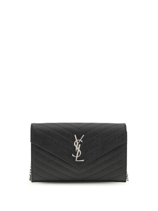 26FW 생로랑 그랑 드 뿌드르 엠보스드 레더 카산드라 마틀라세 체인 지갑 377828BOW02 BLACK - SAINT LAURENT