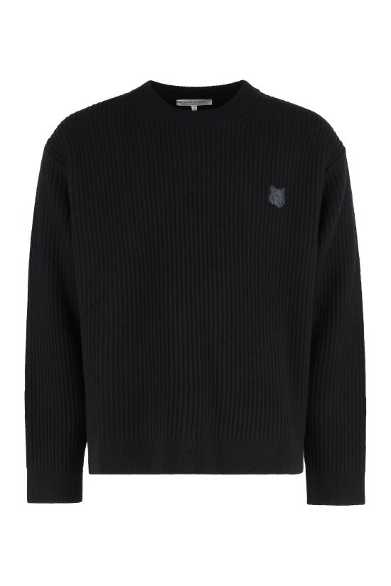 25FW 메종키츠네 폭스 헤드 울 립드 스웨터 PM00811KT1149 BLACK