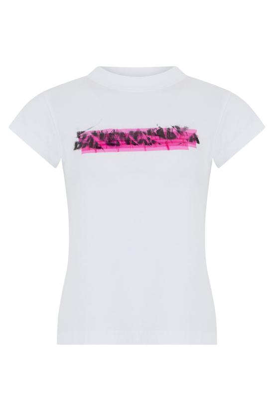 26SS 발렌시아가 메시 스프레이 촙드 백 티셔츠 871744 WHITE