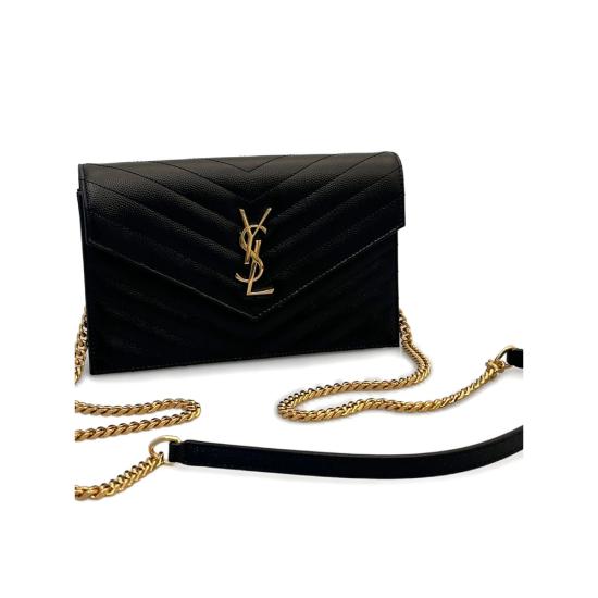 26FW 생로랑 그랑 드 뿌드르 레더 카산드라 엔벨로프 체인 지갑 857605 BOW01 1000 BLACK - SAINT LAURENT