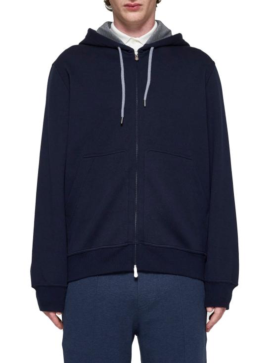 26FW 브루넬로 쿠치넬리 더블 페이스 스웨트 집업 후디 MM8319069G C1265 NAVY - BRUNELLO CUCINELLI