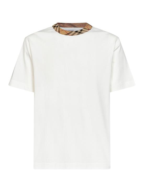 26FW 버버리 체크 트리밍 코튼 티셔츠 8125510 B7078 WHITE