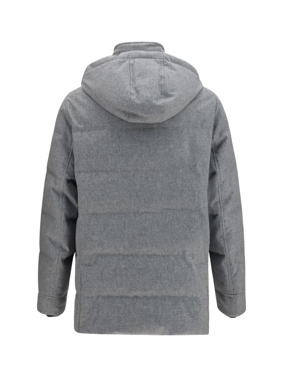 26FW 브루넬로 쿠치넬리 본디드 울 플란넬 탈부착 후드 다운 자켓 MM4701823 GRAY - BRUNELLO CUCINELLI