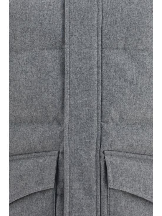 26FW 브루넬로 쿠치넬리 본디드 울 플란넬 탈부착 후드 다운 자켓 MM4701823 GRAY - BRUNELLO CUCINELLI