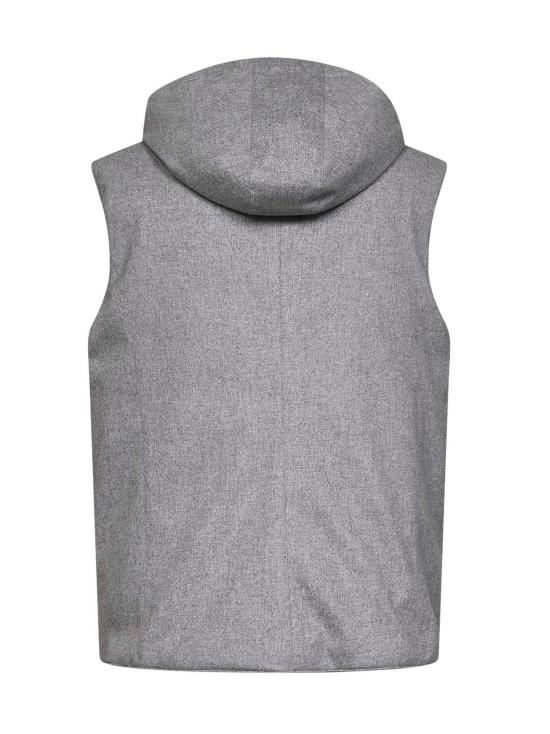 26FW 브루넬로 쿠치넬리 본디드 울 플란넬 디테처블 후드 다운 베스트 MM4701775 CDF30 GRAY - BRUNELLO CUCINELLI