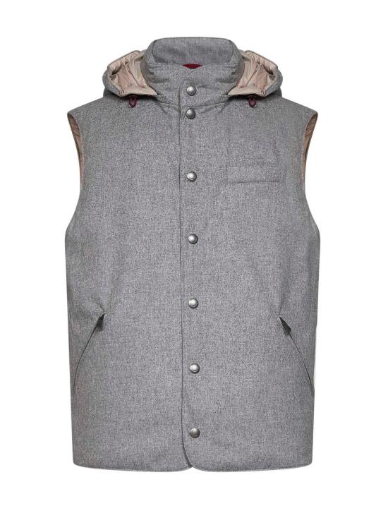 26FW 브루넬로 쿠치넬리 본디드 울 플란넬 디테처블 후드 다운 베스트 MM4701775 CDF30 GRAY