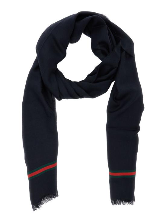 26FW 구찌 더블 G 실크 코튼 자카드 머플러 873434 NAVY - GUCCI