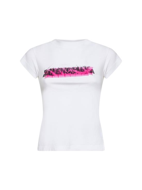 26SS 발렌시아가 메시 스프레이 촙드 백 티셔츠 871744TUVI69000 WHITE