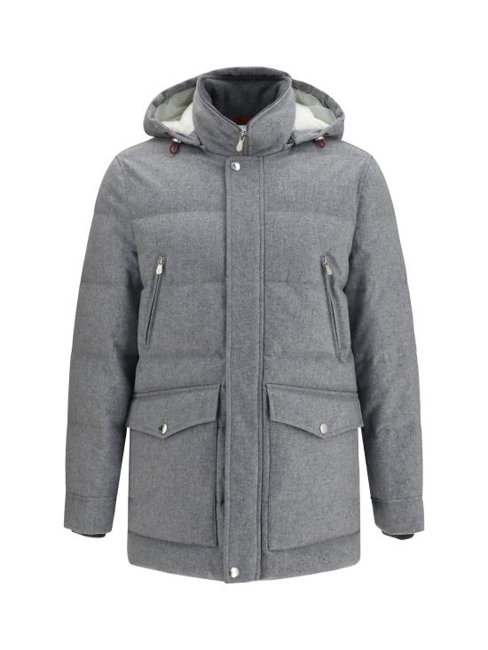 26FW 브루넬로 쿠치넬리 본디드 울 플란넬 탈부착 후드 다운 자켓 MM4701823 GRAY