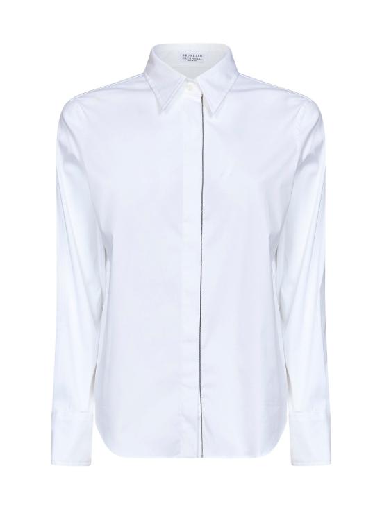 26FW 브루넬로 쿠치넬리 스트레치 코튼 포플린 샤이니 트림 셔츠 M0091MA626 C159 WHITE
