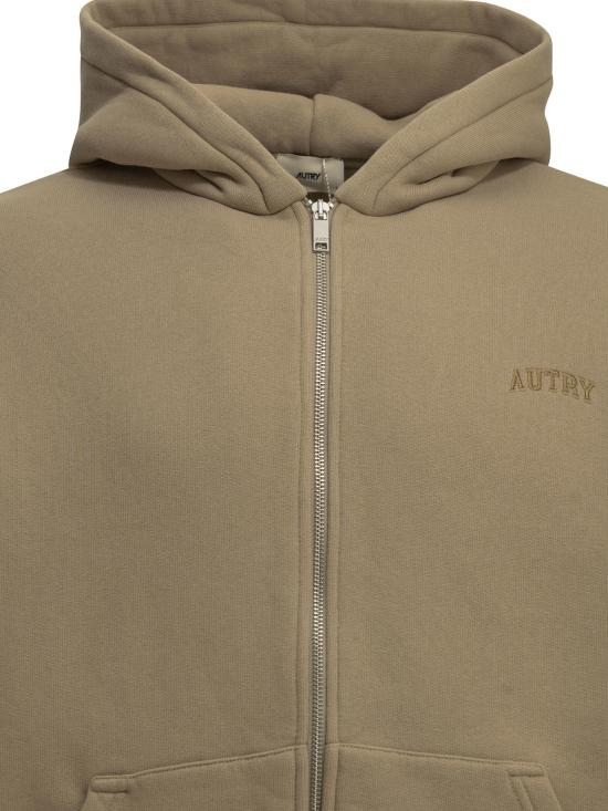 26FW 오트리 긴팔 티셔츠 로고가 있는 지퍼업 스웨트셔츠 (베이지색) - AUTRY