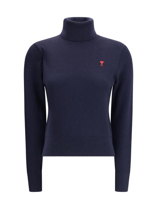26FW 아미 스몰 하트 로고 울 터틀넥 스웨터 FKS827001 NAVY - AMI