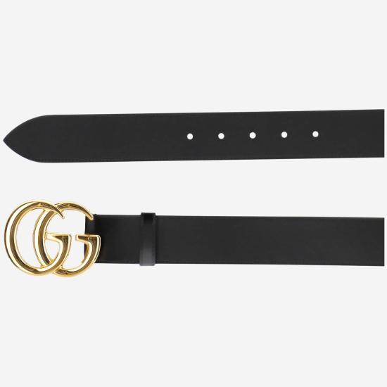 26SS 구찌 GG 마몽 더블 G 버클 와이드 레더 벨트 406831 BLACK - GUCCI