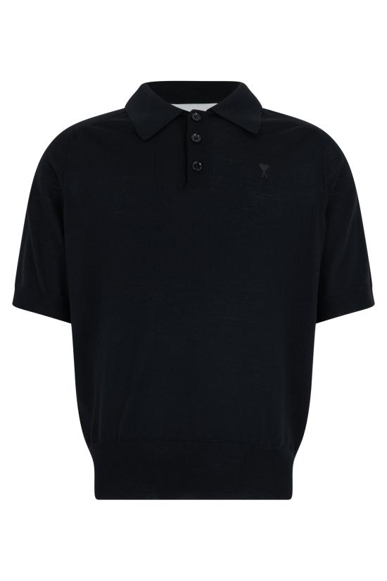  아미 스몰 하트 로고 메리노 니트 울 숏슬리브 폴로 HPL438 KN0039 BLACK