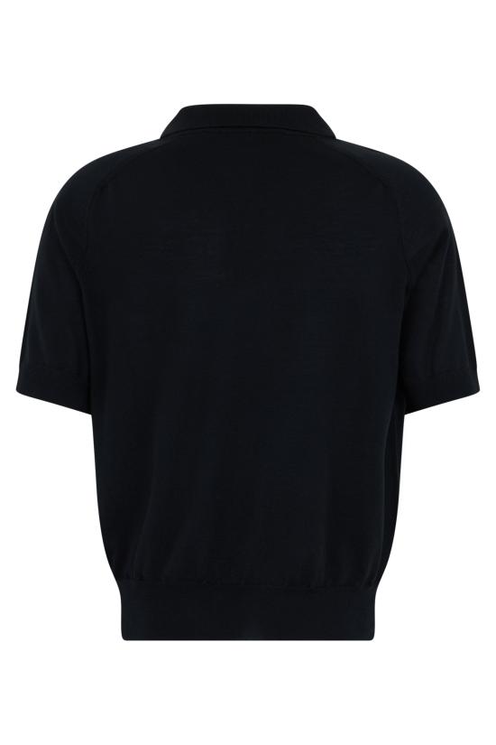  아미 스몰 하트 로고 메리노 니트 울 숏슬리브 폴로 HPL438 KN0039 BLACK - AMI
