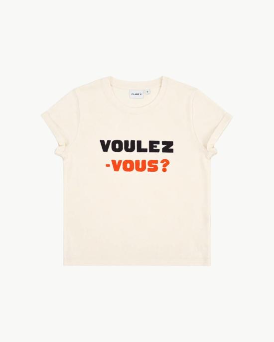  클레어 브이 반팔 티셔츠 Clare V. Classic Tee Voulez Vous 티셔츠 크림