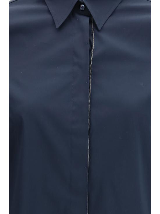 26SS 브루넬로 쿠치넬리 스트레치 코튼 포플린 샤이니 트림 셔츠 M0091MA626 NAVY