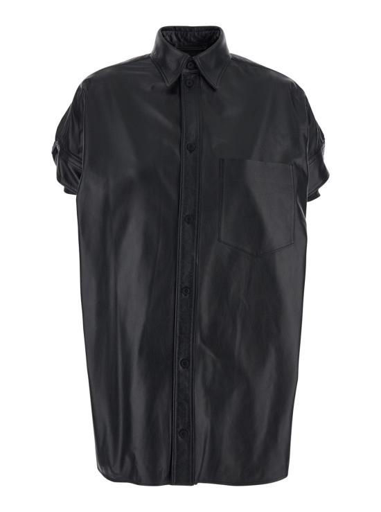 26SS 발렌시아가 프리미엄 턱드 슬리브 레더 셔츠 861044 BLACK - BALENCIAGA