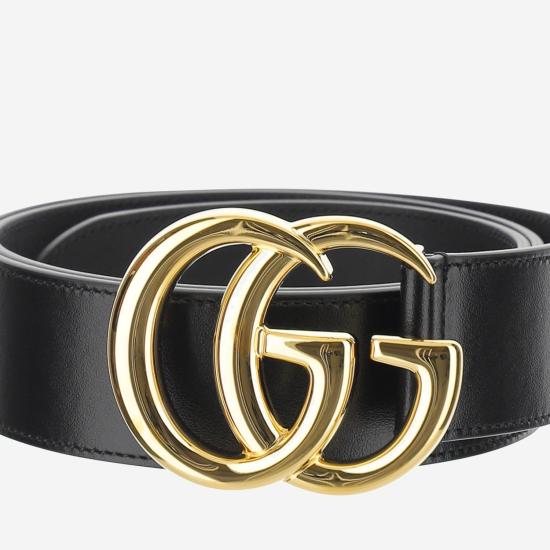 26SS 구찌 GG 마몽 더블 G 버클 와이드 레더 벨트 406831 BLACK - GUCCI