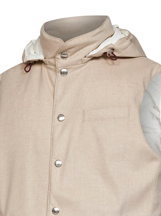 26FW 브루넬로 쿠치넬리 본디드 울 플란넬 디테처블 후드 다운 베스트 MM4701775 CID85 BEIGE - BRUNELLO CUCINELLI