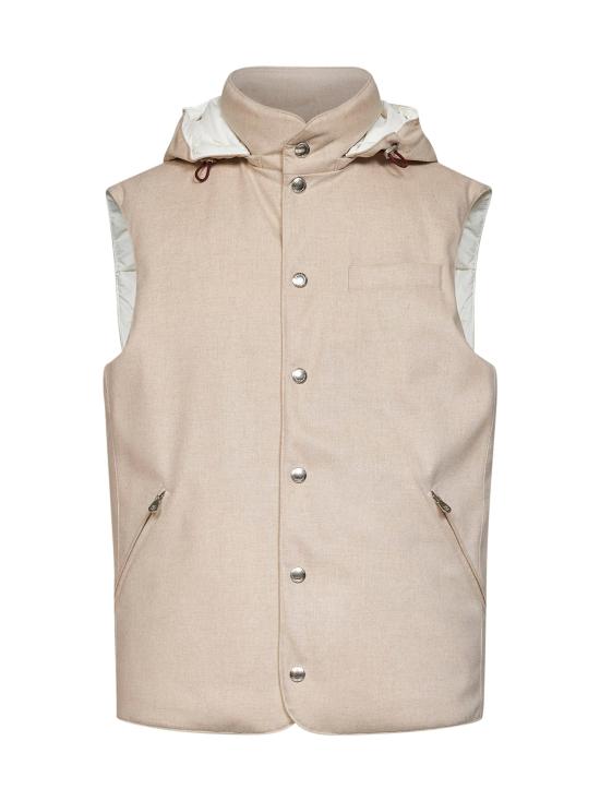 26FW 브루넬로 쿠치넬리 본디드 울 플란넬 디테처블 후드 다운 베스트 MM4701775 CID85 BEIGE
