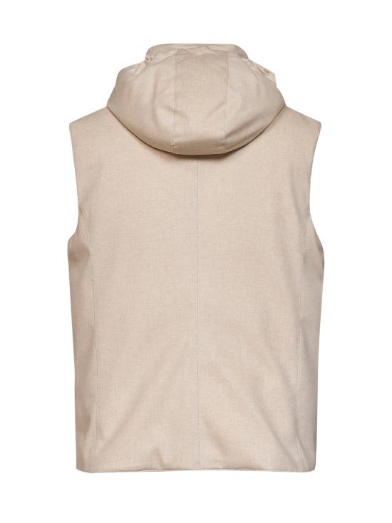 26FW 브루넬로 쿠치넬리 본디드 울 플란넬 디테처블 후드 다운 베스트 MM4701775 CID85 BEIGE - BRUNELLO CUCINELLI
