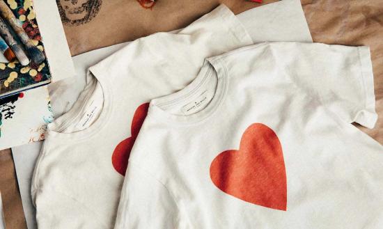  Imogene + Willie 반팔 티셔츠 이모진 + 윌리 "하트" 티셔츠 빈티지 화이트 - OTHER BRANDS