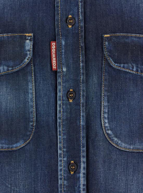  디스퀘어드2 데님 셔츠 Dsquared2 데님 셔츠 (팔꿈치 패치 포함) 면 셔츠 (블루) - DSQUARED2