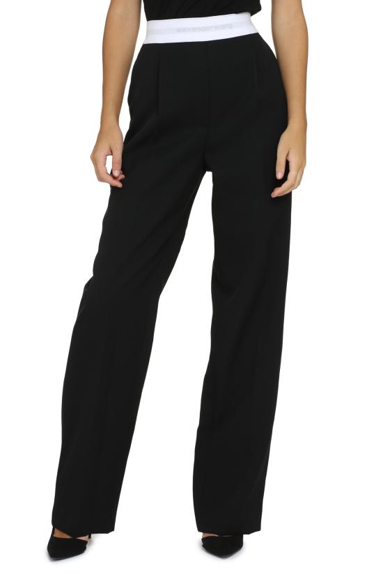  알렉산더 왕 스트레이트 팬츠 로고 디테일 울 팬츠 스트레이트 블랙 - ALEXANDER WANG