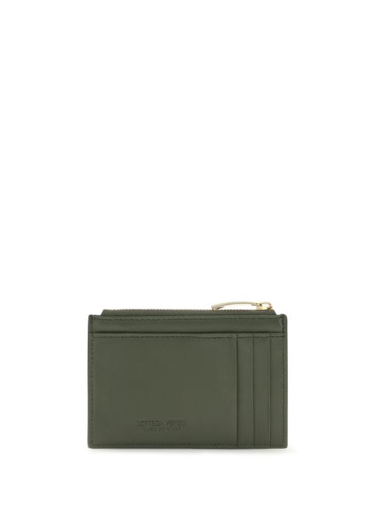  보테가베네타 지갑 Bottega Veneta 인트레치아토 지퍼 카드홀더 그린 트위드/골드 - BOTTEGA VENETA